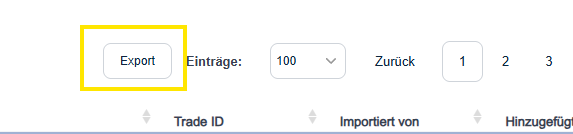 Schaltfläche „Export“ über der Transaktionsliste in CoinTracking